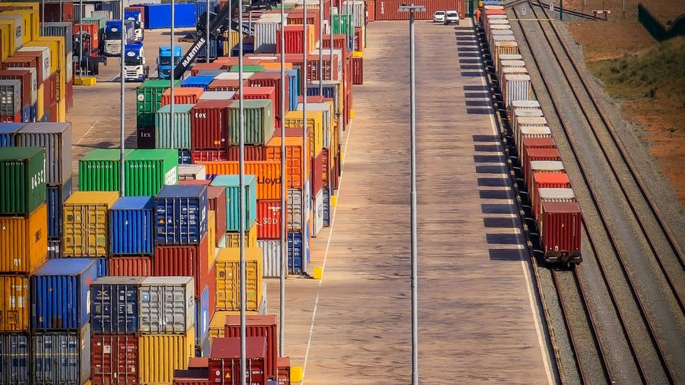 Container terminal with a freight train